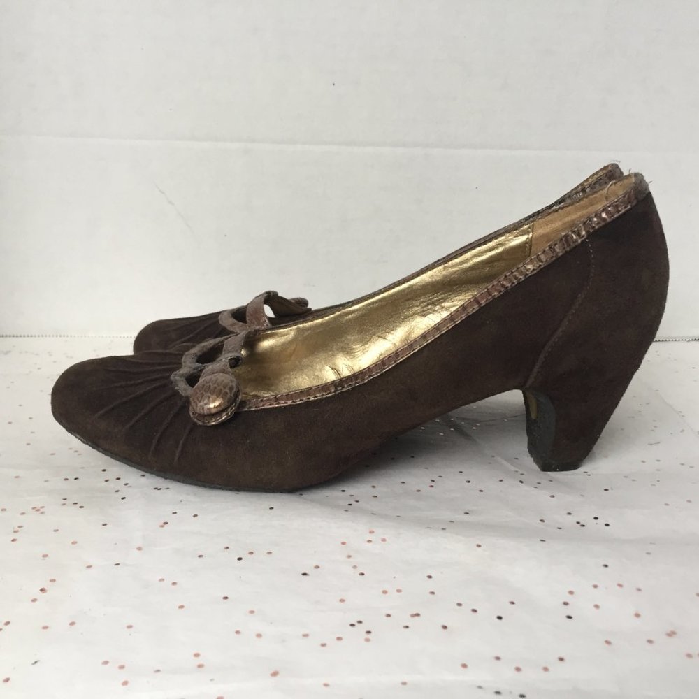 Sam Edelman Brown Suede Ruched Pump Button - 7.5 - Picture 5 of 8